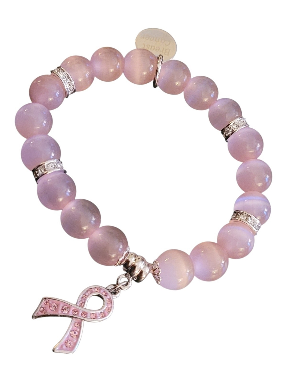 🥳4/$75!🥳 Pink Beaded Awareness Bracelet with Ribbon Charm